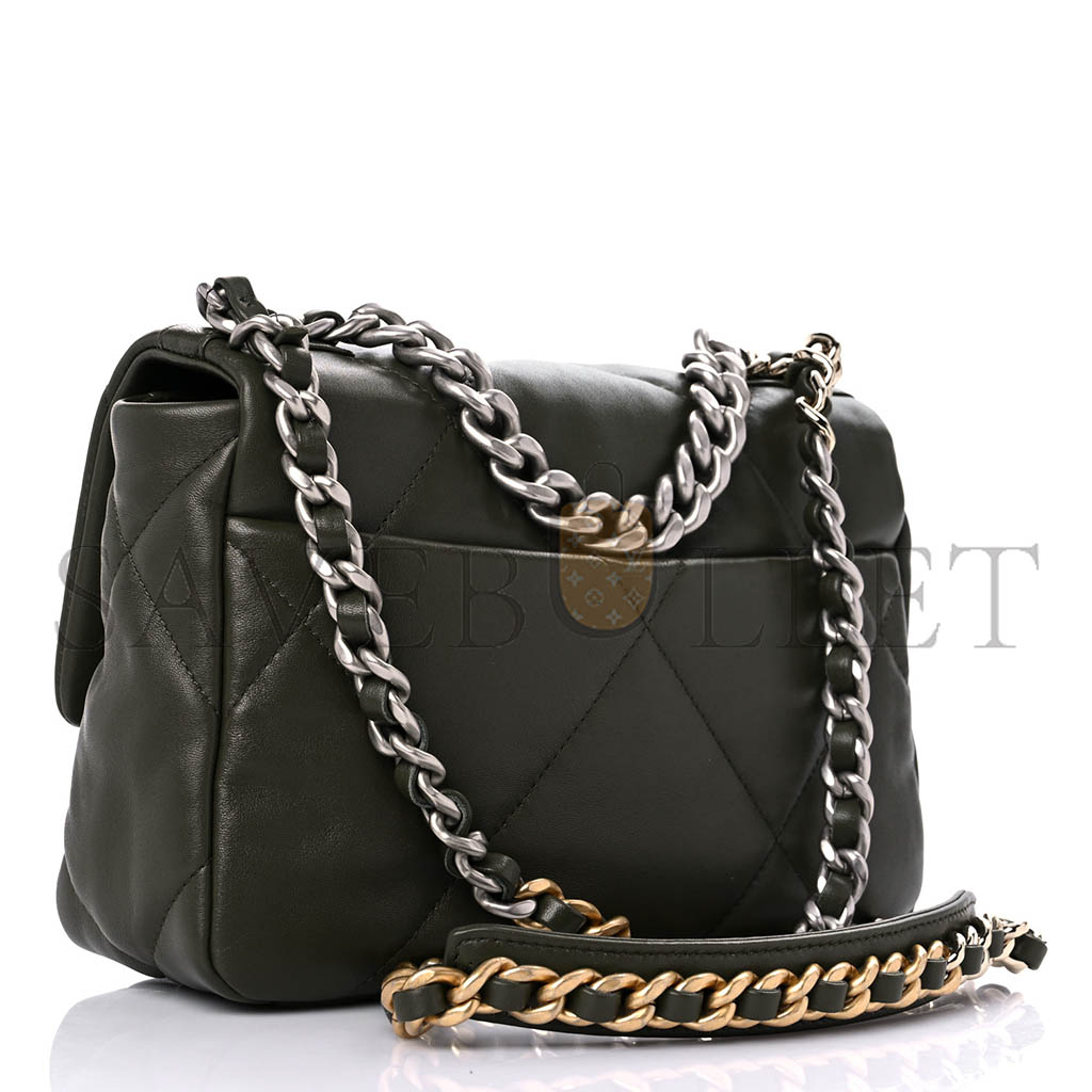 Ch*el lambskin quilted Ch*el 19 flap khaki as1160 (26*16*9cm)